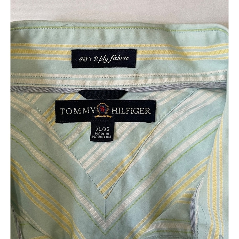 Tommy Hilfiger XL Striped Shirt Flare Collar 2-Ply Cotton 12/05 green striped - Picture 5 of 10